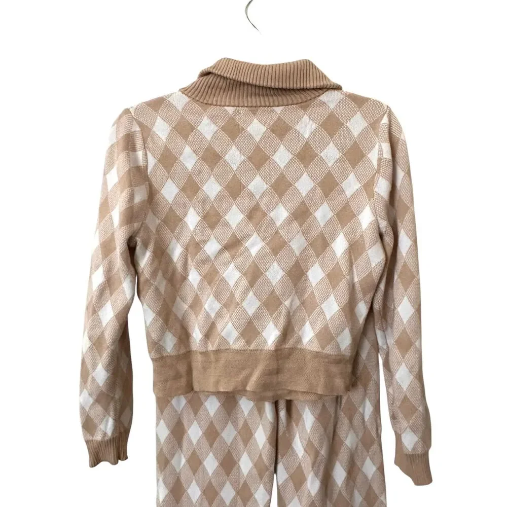 SAYLOR Checkered Knit Pant‎ Set Tan/White Small